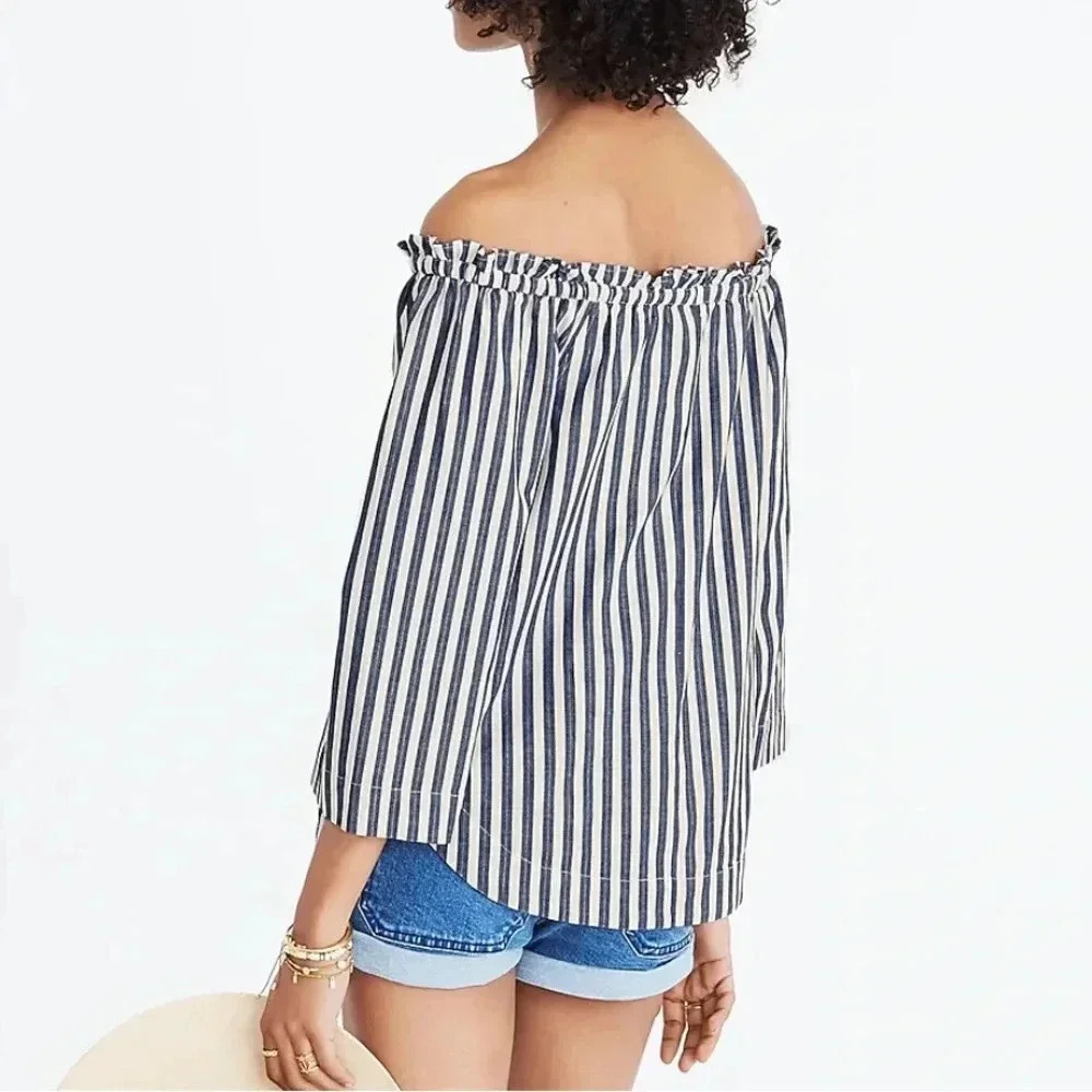 MADEWELL Shimmer Stripe Off-the-Shoulder Top Size Medium - Picture 3 of 9